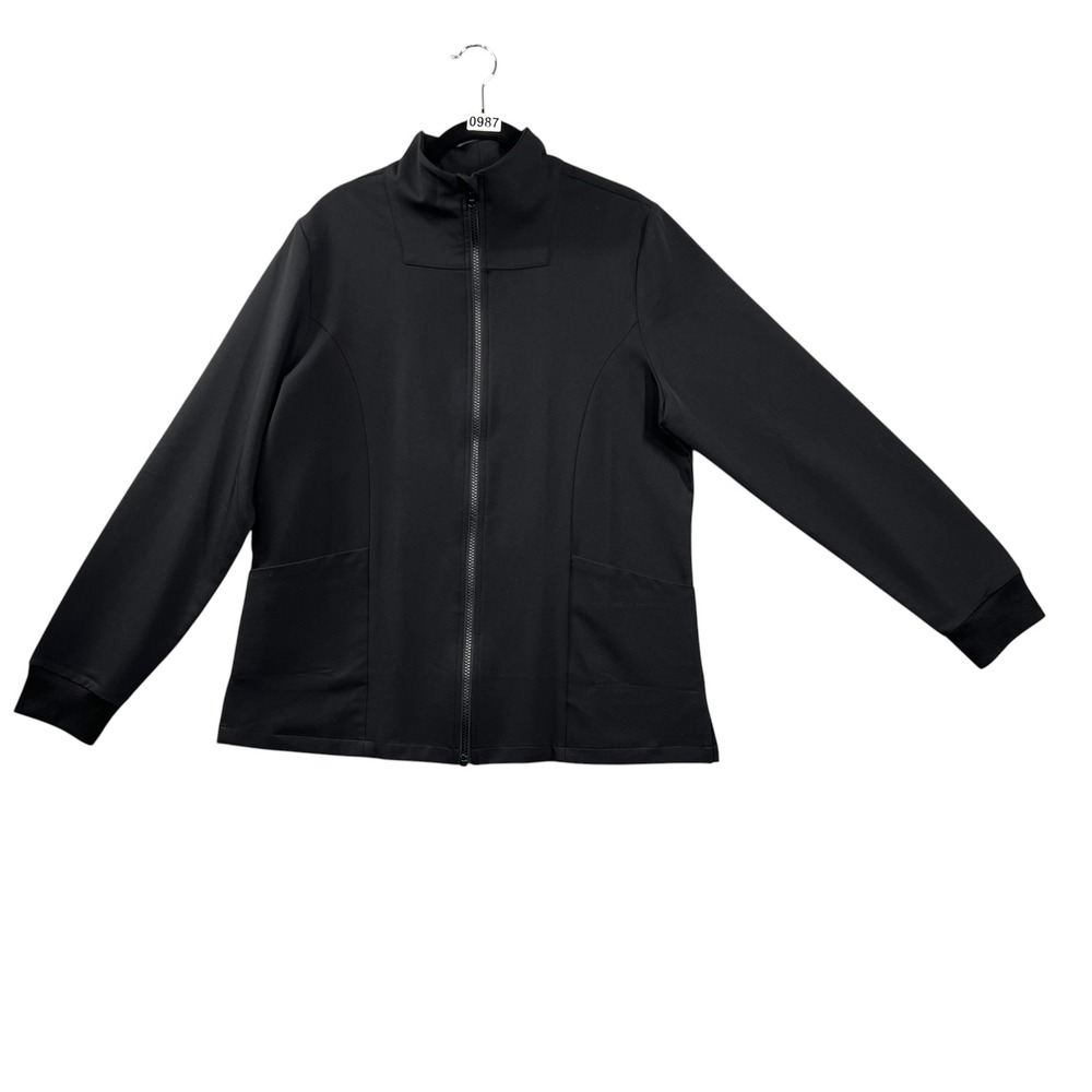 Mandala Scrub Jacket Women Size M Black Equa-Tek Full Zip Mock Neck Pockets - Picture 1 of 14